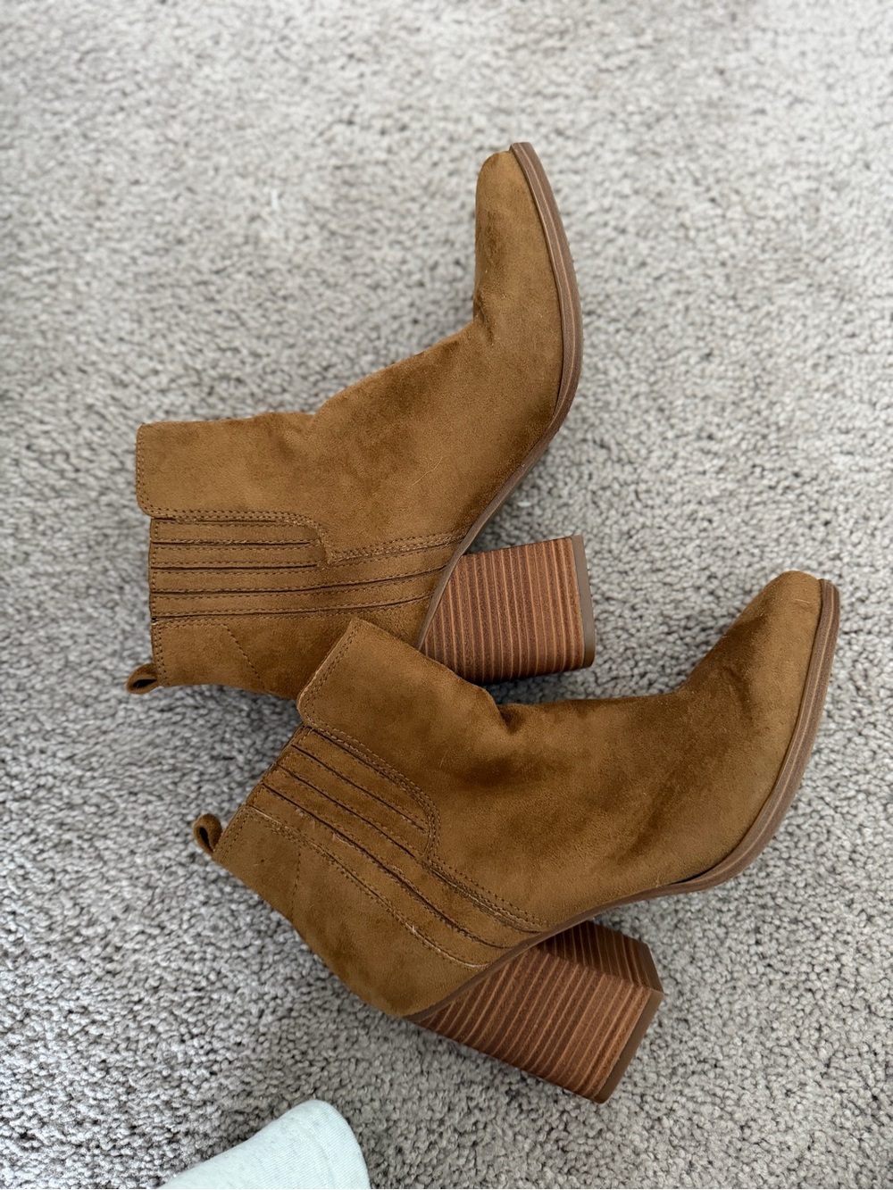 Indigo Cognac Suede Stacked Heel Ankle Boots